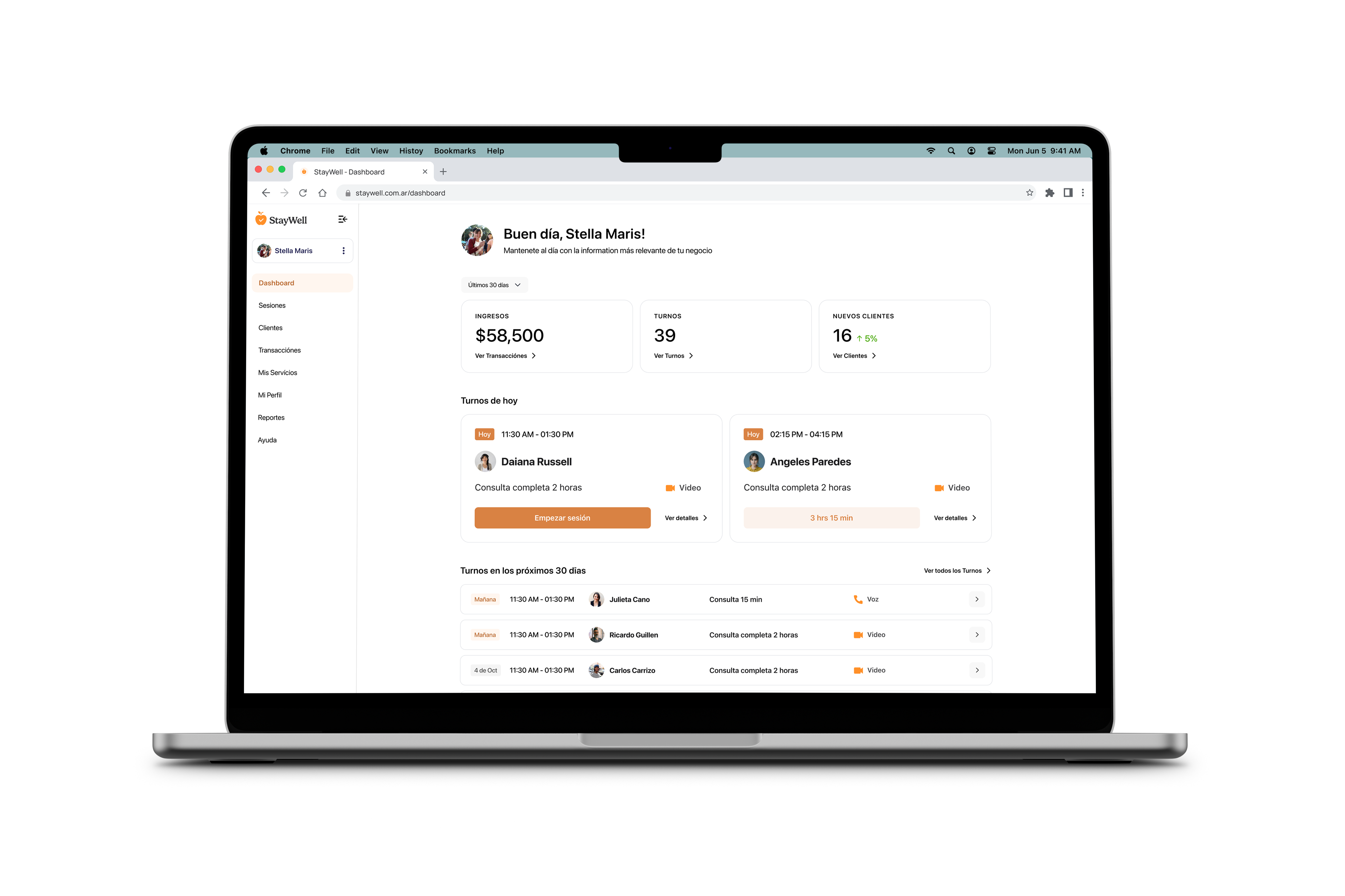 StayWell web app dashboard