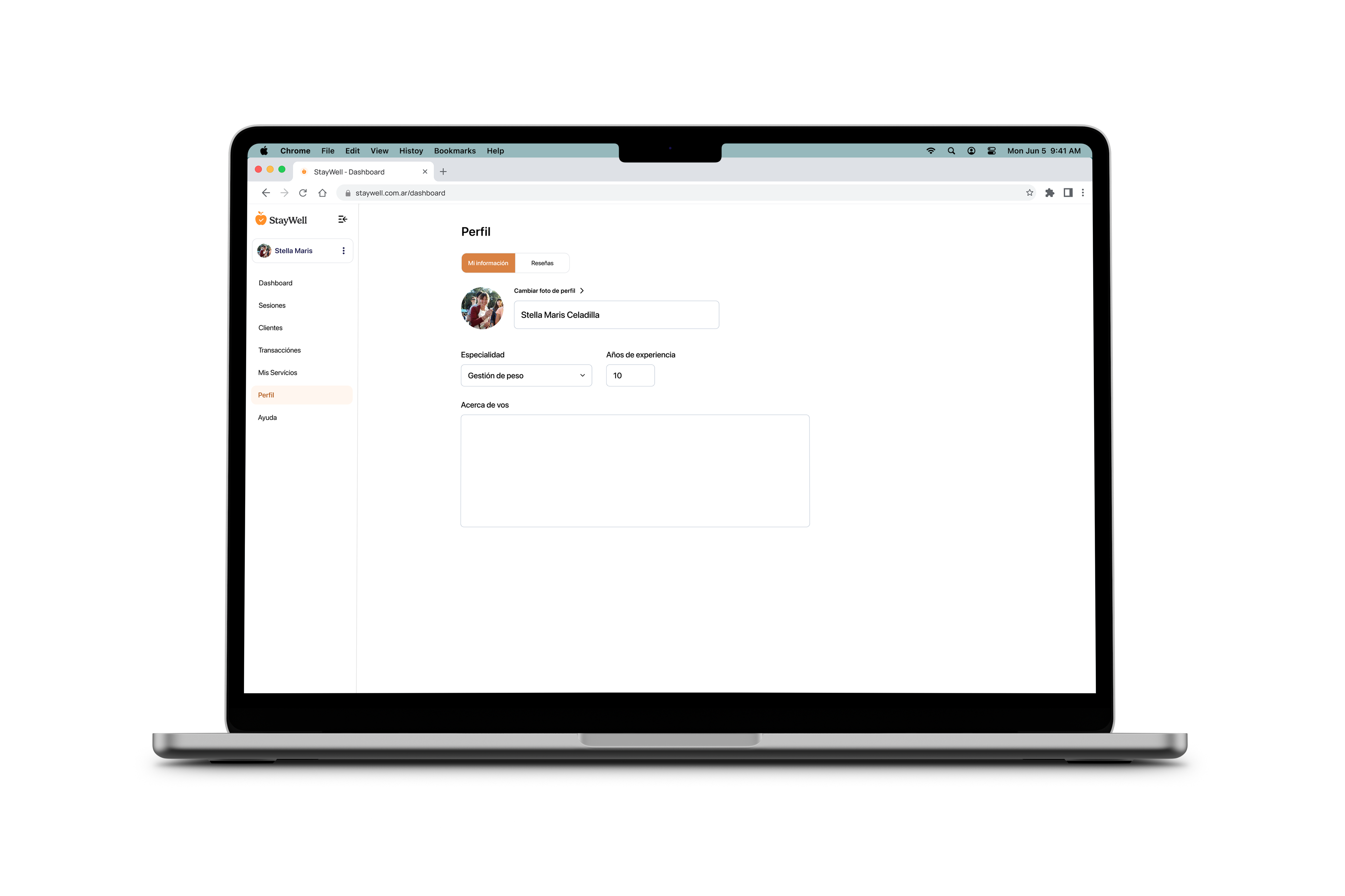 StayWell web app profile