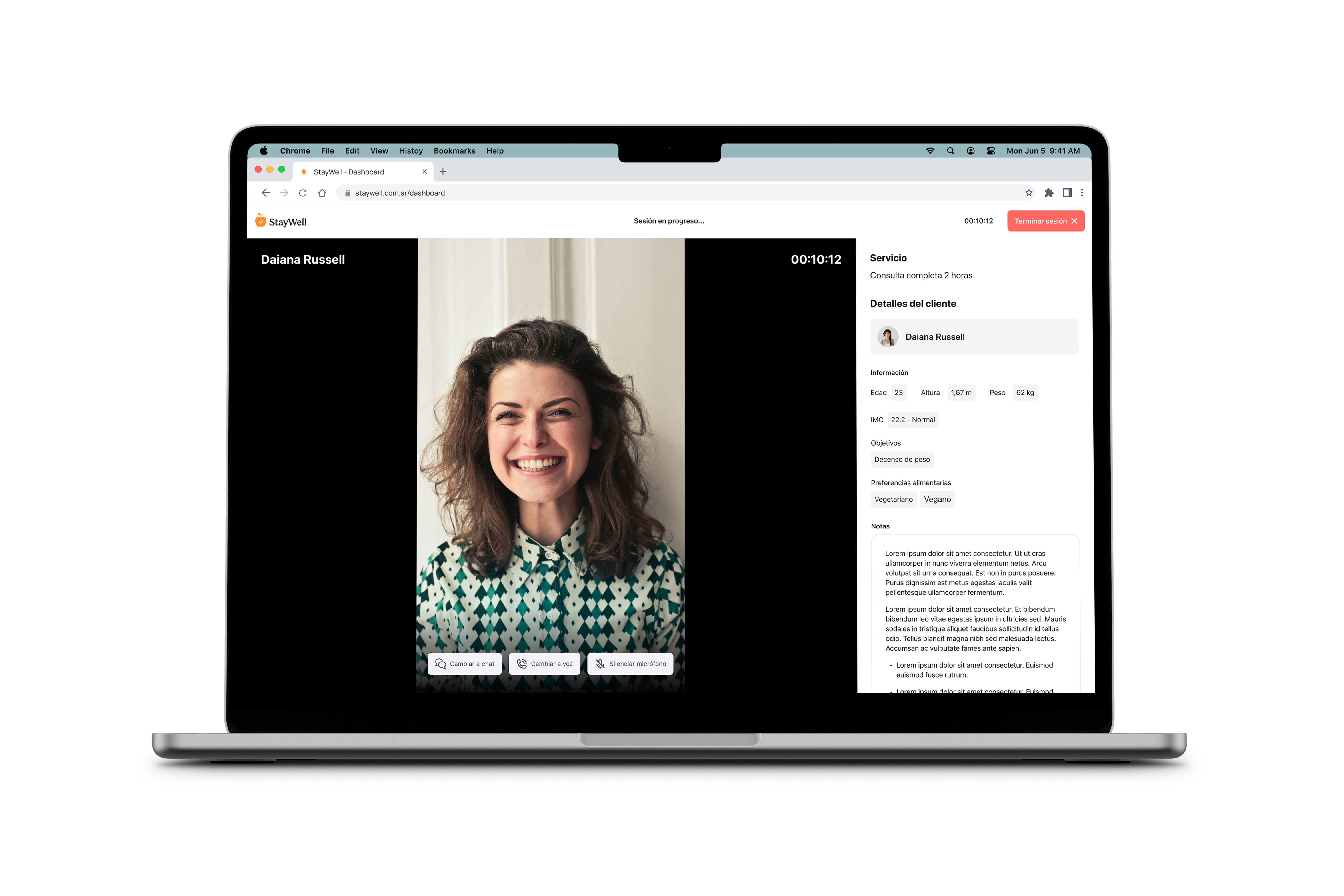 StayWell web app video sessions