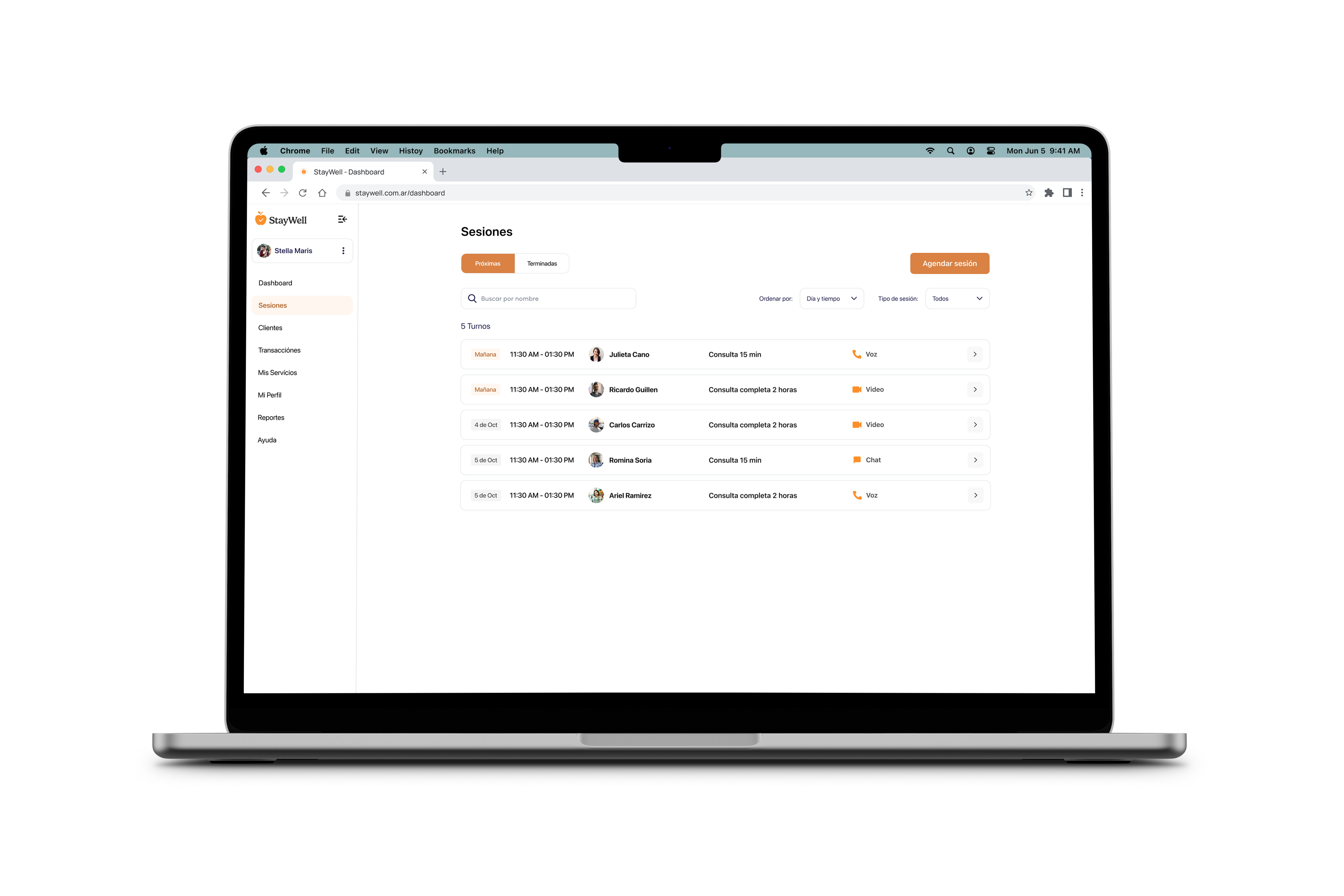 StayWell web app sessions
