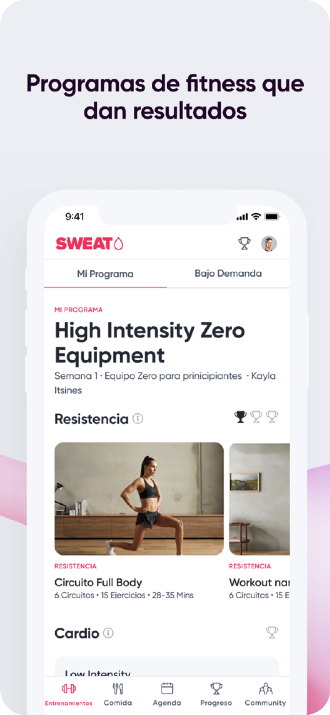 Sweat app screen