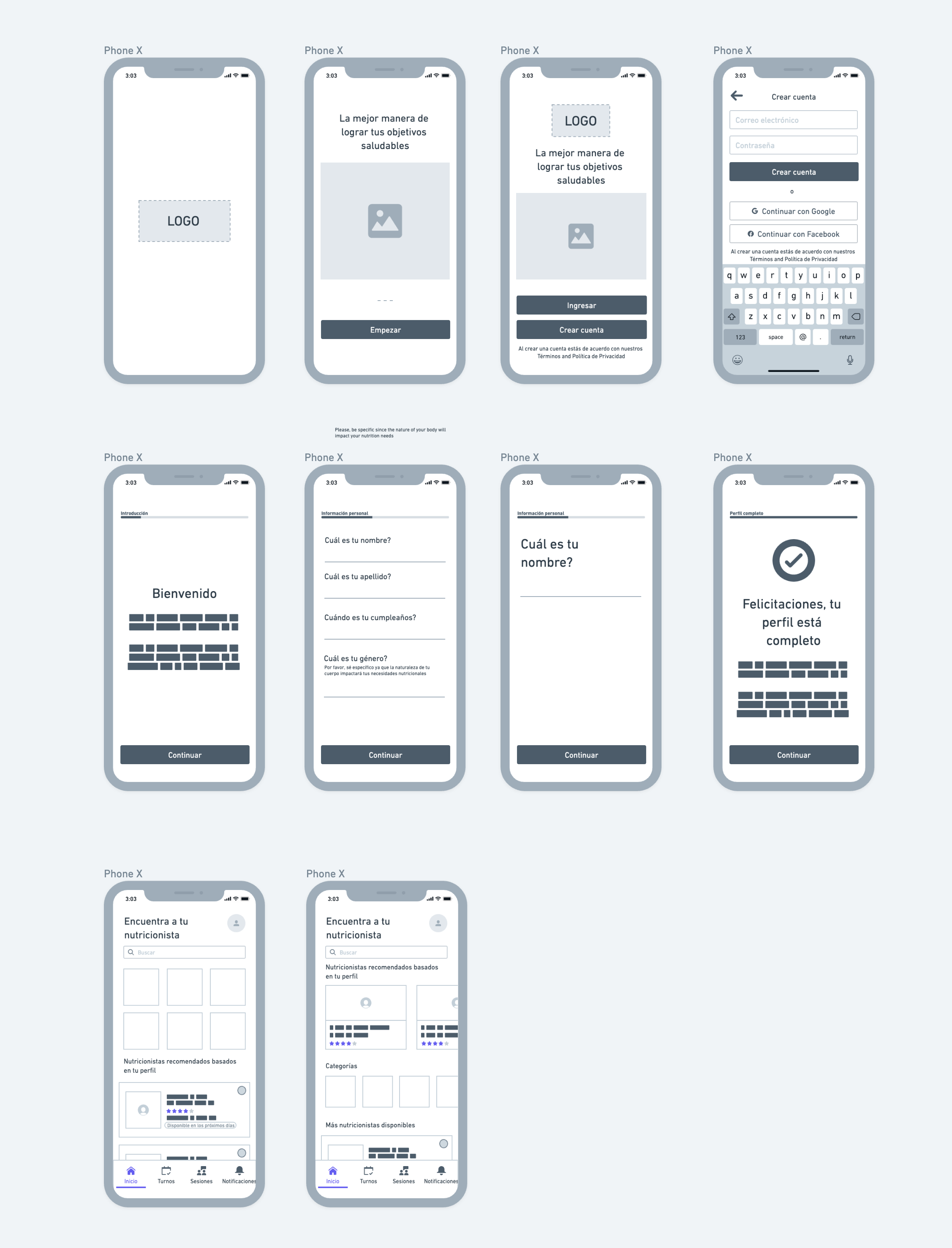 Mobile wireframes 1