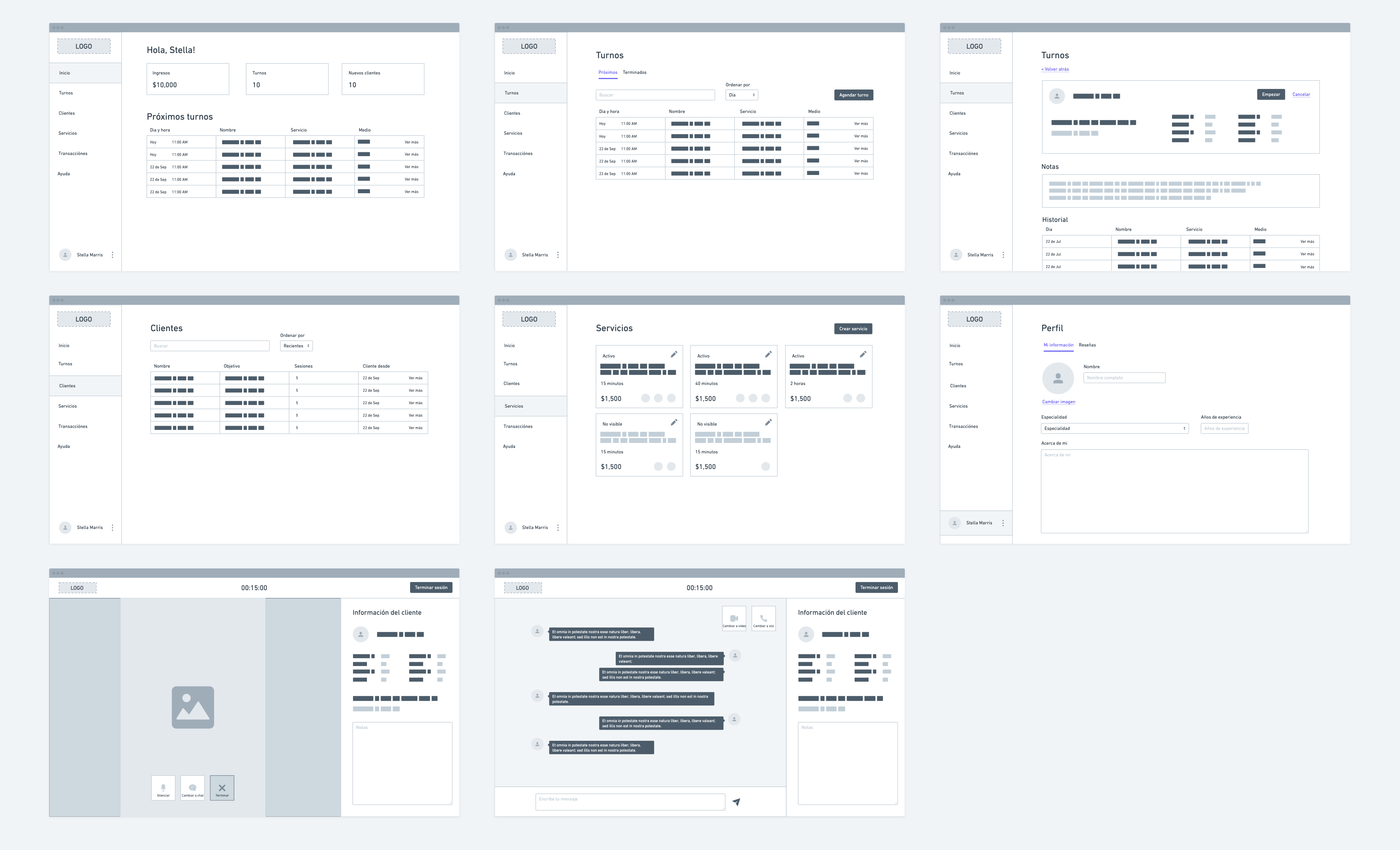 Desktop web app wireframe